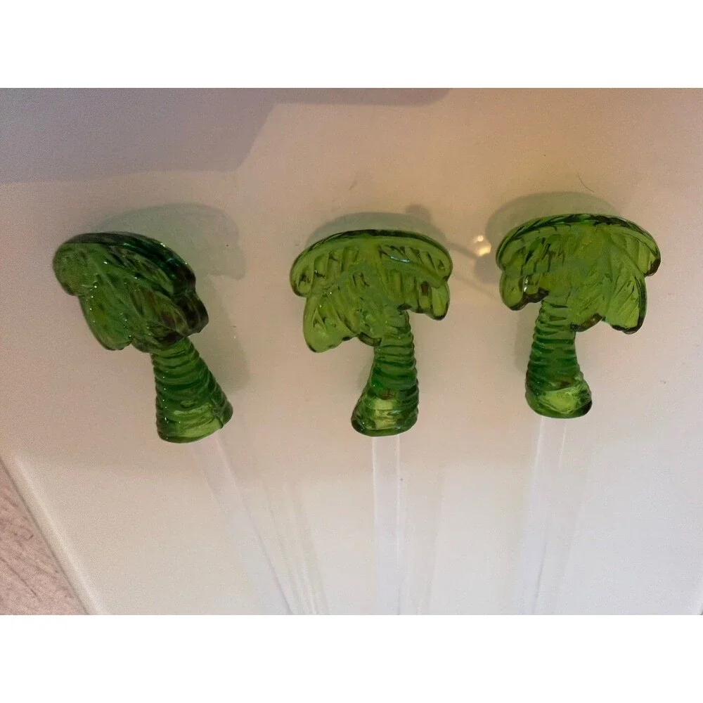 Hand-Blown Glass, Plastic Swizzle Sticks Tropical Tiki Palm Tree Shell Stirrer 7
